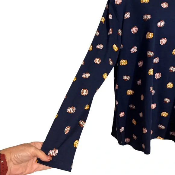 NWT  Navy  Easy Care Pumpkins LS Mock T Neck Top XLARGE     #CL - Picture 3 of 10